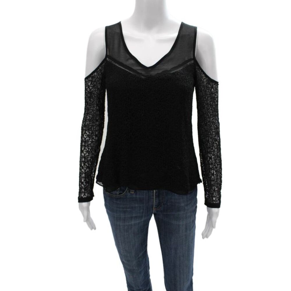1st Sight Women Black V-Neck Long Sleeve Blouse Size XS